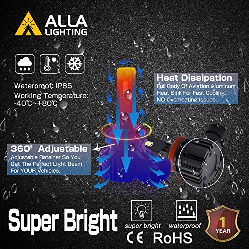 Alla Lighting Pgj19 Base H16 H8 H11 Led Bulbs, 6000K Xenon White Headlights, Fog Lights Or Drl Replacement Bulbs 6000Lms Xtreme Super Bright Adjustable #TOP2