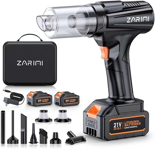 ZARIMI Cordless Handheld Car Vacuum Cleaner, 50,000Pa High-Power Brushless Motor, Rechargeable Dust Buster with 2 Batteries & Charger, 6-in-1 Portable Vacuum Cleaners for Home, Pet Hair, Black