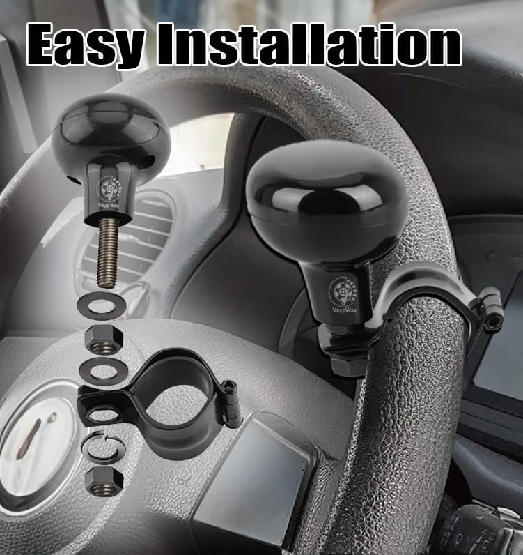 Miniatura 5 de Vaygway Perilla giratoria para volante de vehículo de ajuste universal, mango de potencia de bola suicida de automóvil negro, mango de potencia para