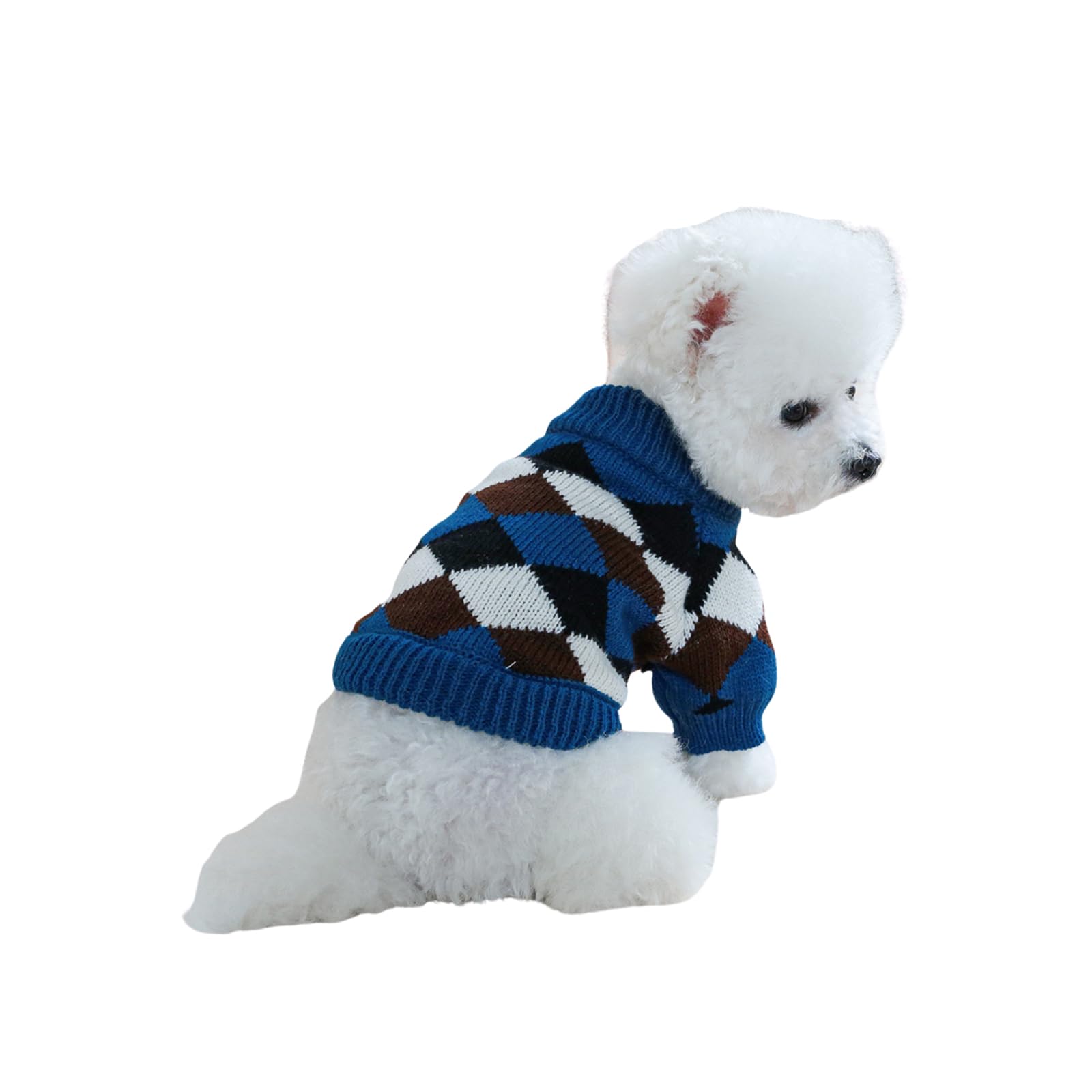 Pet Knit Sweater,Small Dog Christmas Knitwear Jumper Sweater Cold Weather Cat/Dog Pullover Coat,Cute Pet Dress Up Clothing for Puppy Small Medium Dog_S(Blue Grid)