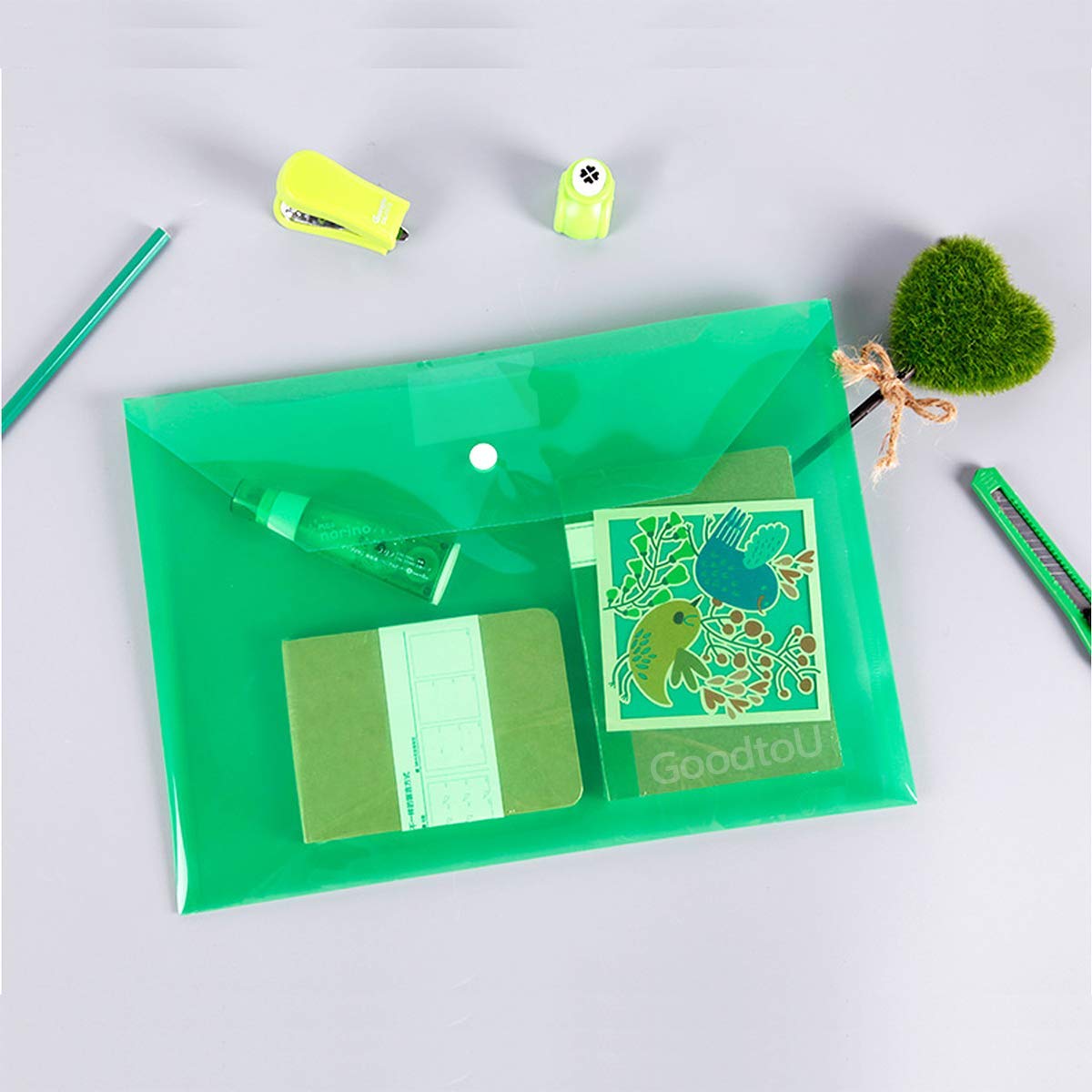 Lot 30 Pochette Porte-Document A4 à Bouton Pression - 6 Couleurs Plastique Transparent