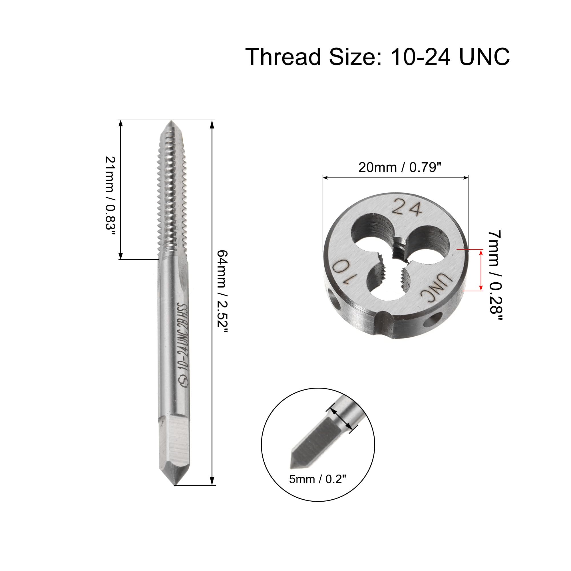 Juego de machos y terrajas 10-24 UNC, Llave de Mango de plástico para terraja Redonda de 20 mm, Herramienta de roscado de Acero de Alta Velocidad para máquina y terraja Redonda