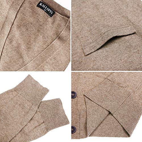 Kallspin Men's Wool Blended Cardigan Sweaters V Neck Button Down Cardigans with Pockets(Coffee, Large) - Image 6