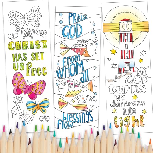 Christian Colouring Bookmarks, Joy, Pack of 10 Different Designs, with Coloured Bible Verse on Reverse. Makes a Great Christian Gift for Adults or Children, by Just Cards Direct. (Orange/IOJBM)