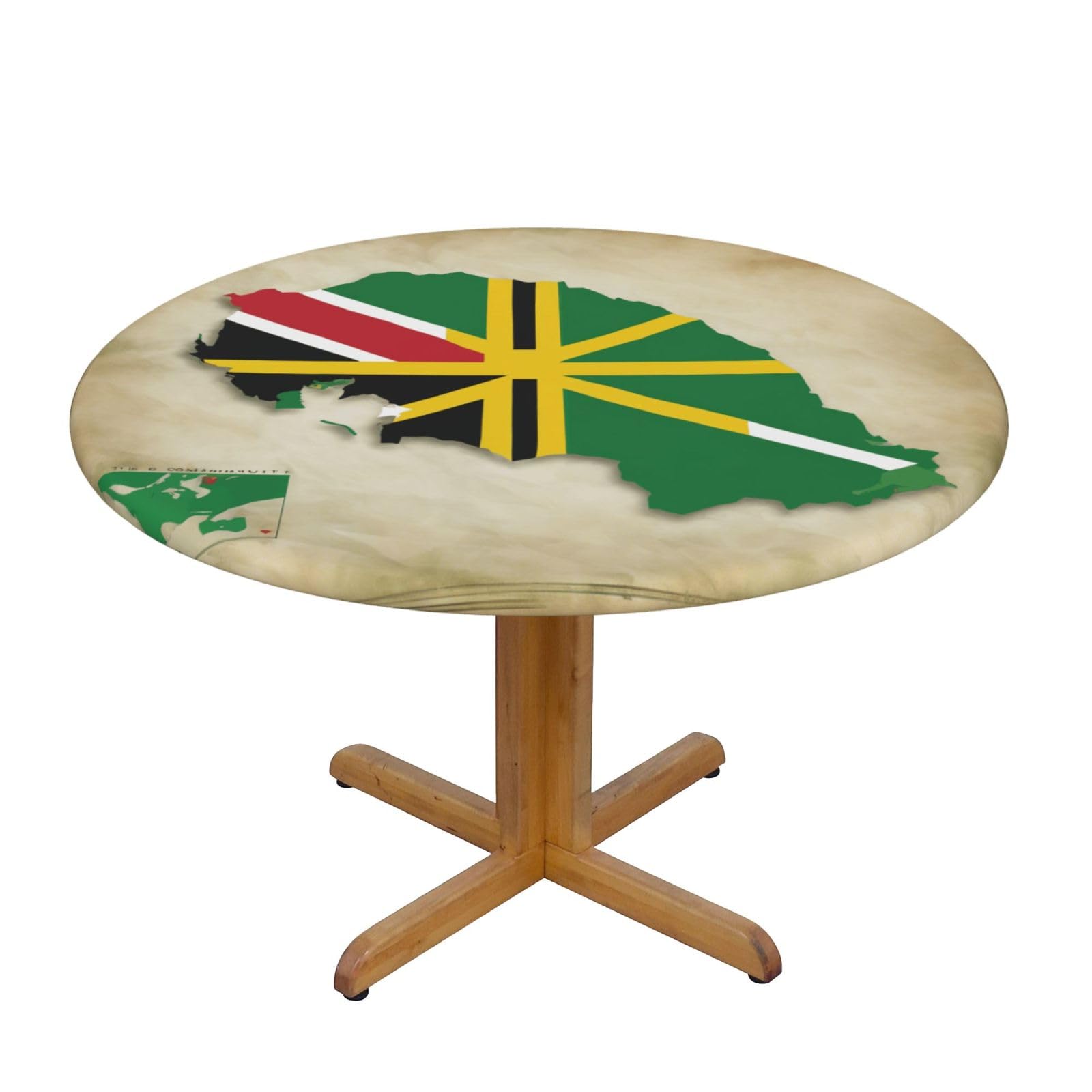 DUWAA Commonwealth Of Dominica Flag Map04 Print Oxford Fitted Table Cover For Patio Picnic, Waterproof Round Tablecloth For Home And Outdoor