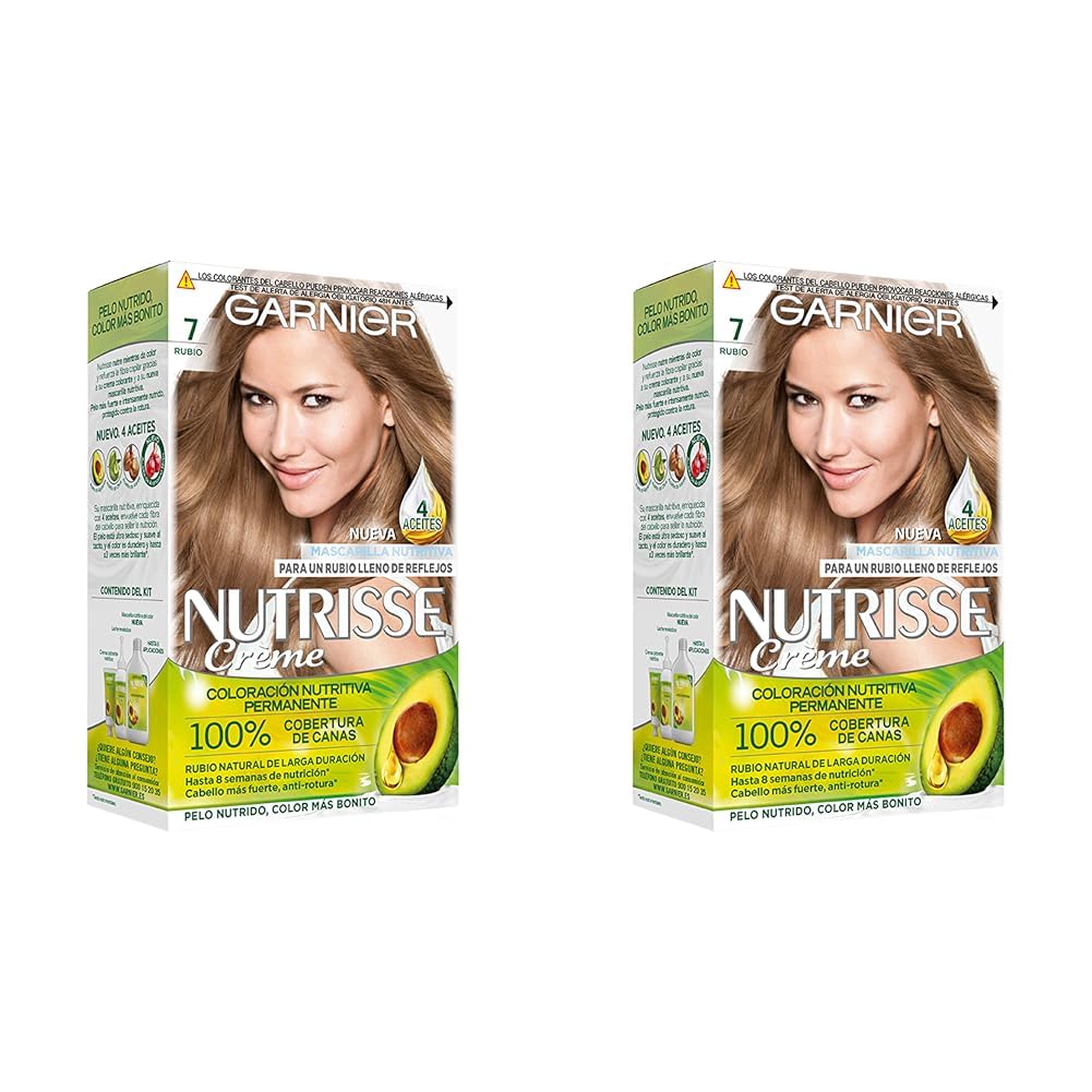 Garnier Nutrisse Tinte Permanente, Tono 7 Rubio, 160ml (Paquete de 2)
