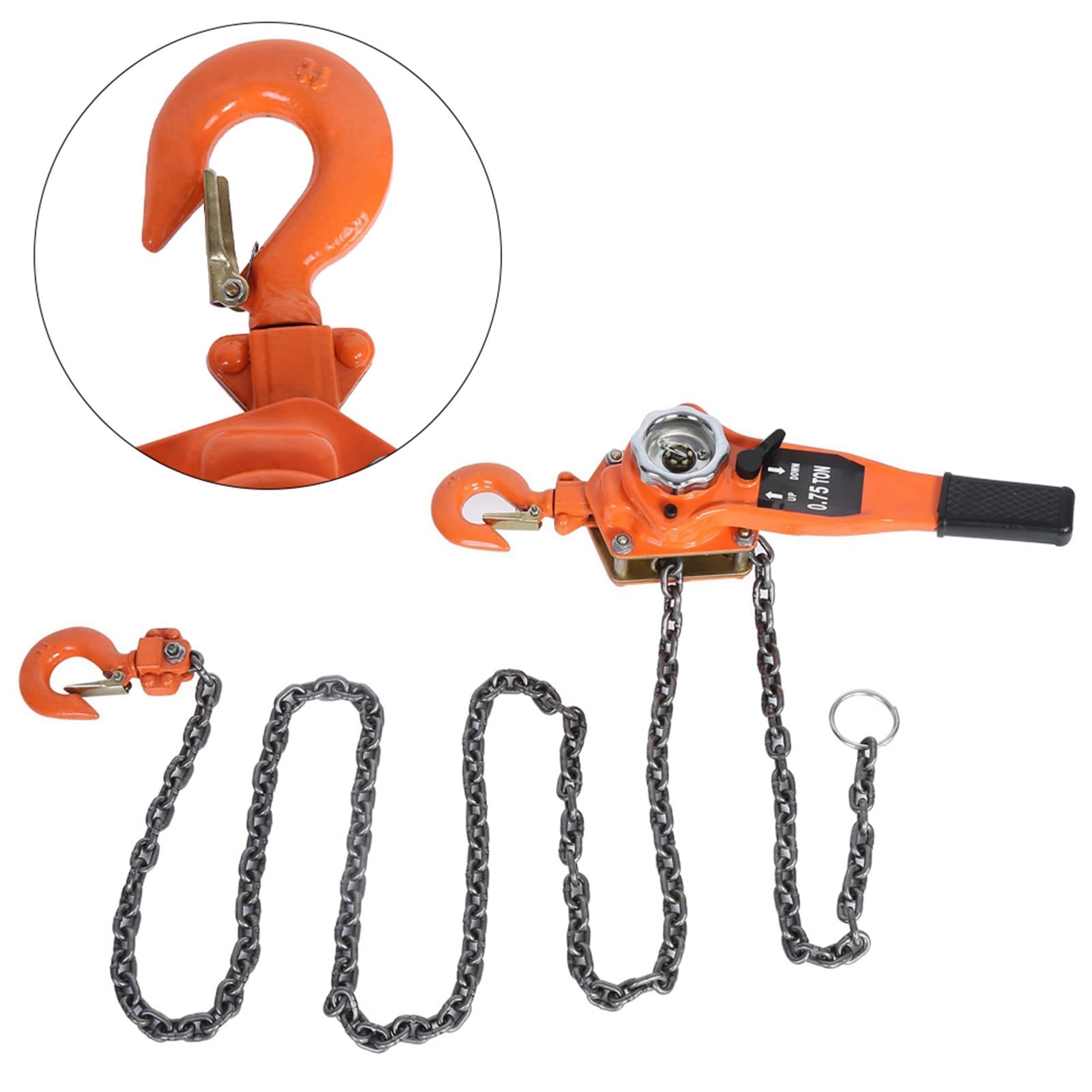 Bewinner Orange 0,75 T Kettenzug, 1650 Lbs Ratschenhebel-Flaschenzug, Manueller Blockhub, Handkettenzug aus -Manganstahl mit Haken aus Legiertem Stahl für den Industriebau