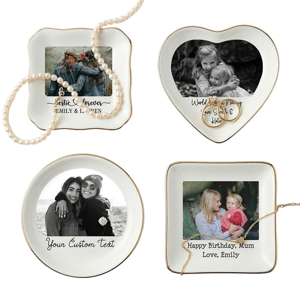 Personalised Photo Ceramic Jewellery Dish Trinket Trays with Gold Rim