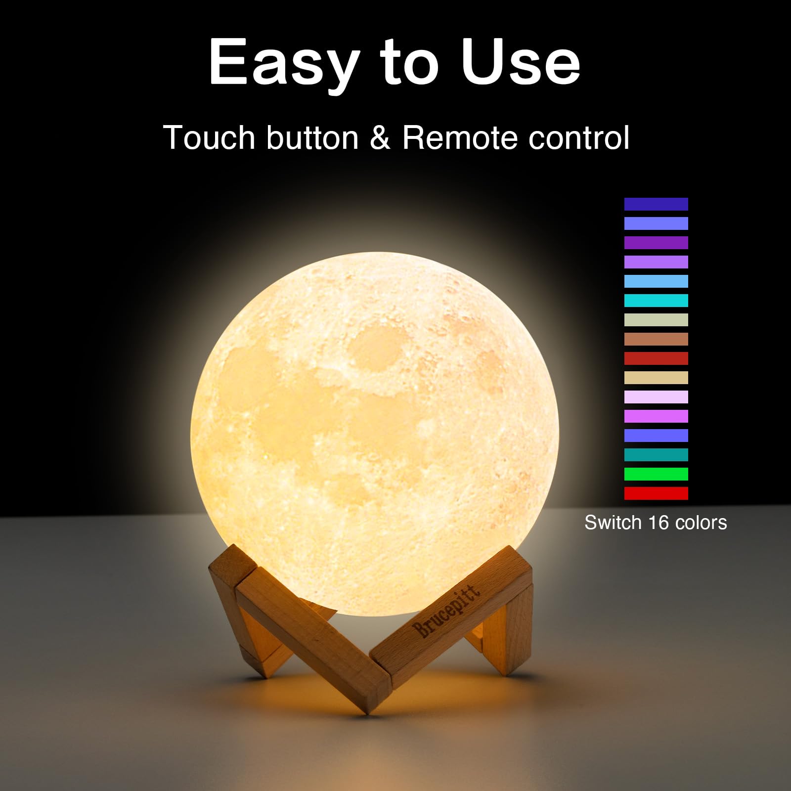 Lámpara de luna, control remoto o control táctil, carga USB, luz de luna de 16 colores para el día de San Valentín, Acción de Gracias, cumpleaños, Navidad, luz nocturna (4.7 pulgadas)