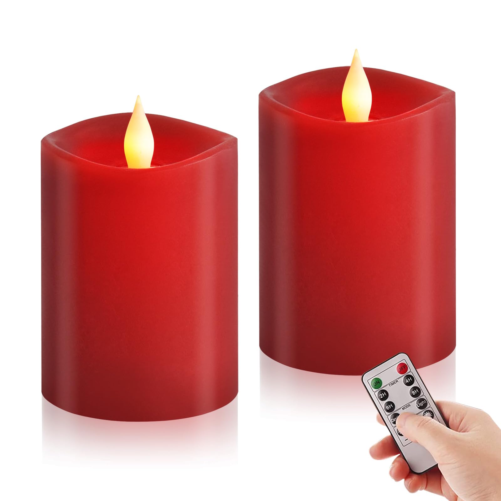 3″x4″ Flickering Flameless Candles Set of 2, 2AA Battery Life 600 Hours Battery Candles Flickering with Timer,4 inch Flameless Candles with Remote for Indoor/Outdoor, Red
