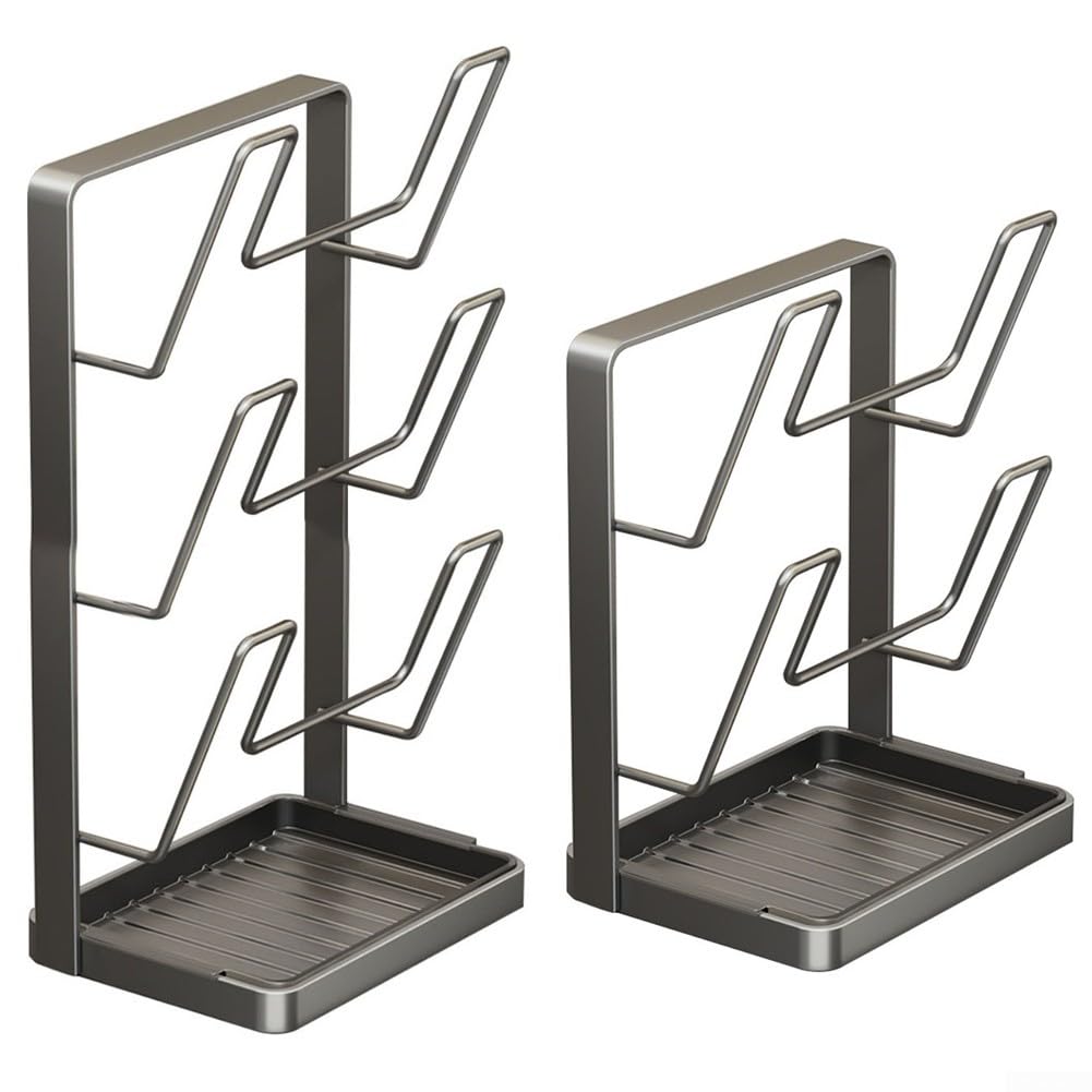 Soporte de cocina de acero resistente al calor con tapa y soporte para cucharón, organizador vertical con almohadillas protectoras para proteger las superficies de la encimera (estante doble para