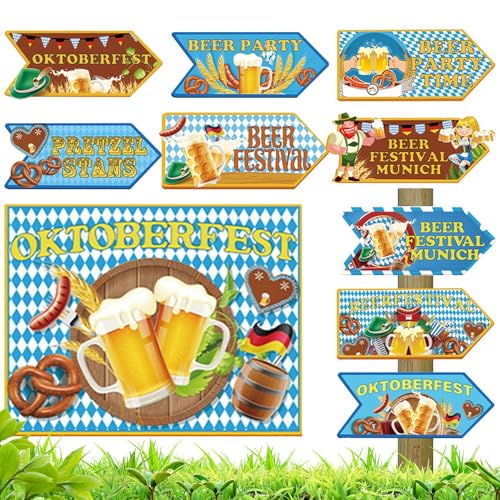 Cartel Del Festival Alemán De La Cerveza - Letrero De Bienvenida Para Fiesta De Cerveza Alemana,Centros Mesa Madera Decoración Eventos Jardines Alemanes Exteriores Invitados