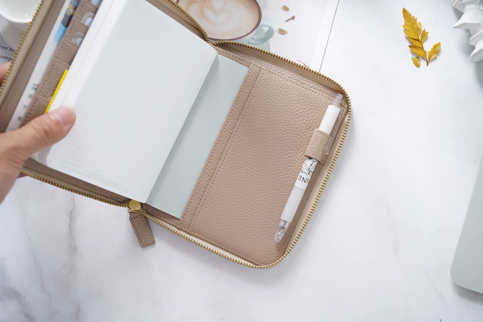 Moterm Zipper Leather Case for A6 Notebooks - Fits Hobonichi, Stalogy and Midori MD Planner (Pebble Taupe) - Image 4