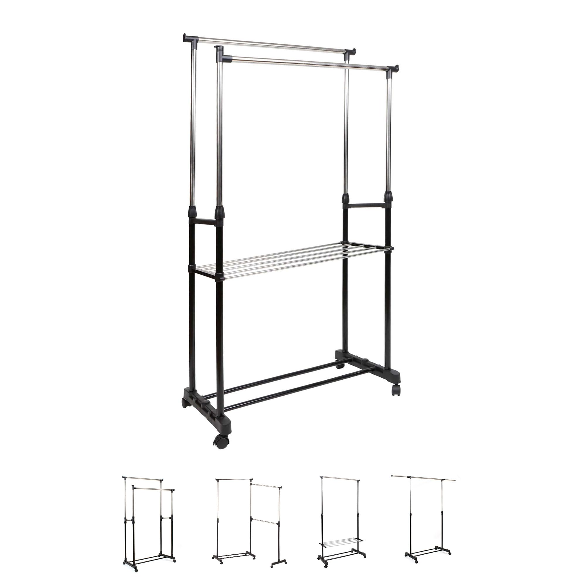 THE SECRET HOME - Perchero Burro Ajustable de Metal con Ruedas - Alto: 94 a 162 cm x Largo: 80 cm - Burro Extensible para Ropa - Organizador para Dormitorio, Entrada, Pasillo (Modelo 2)