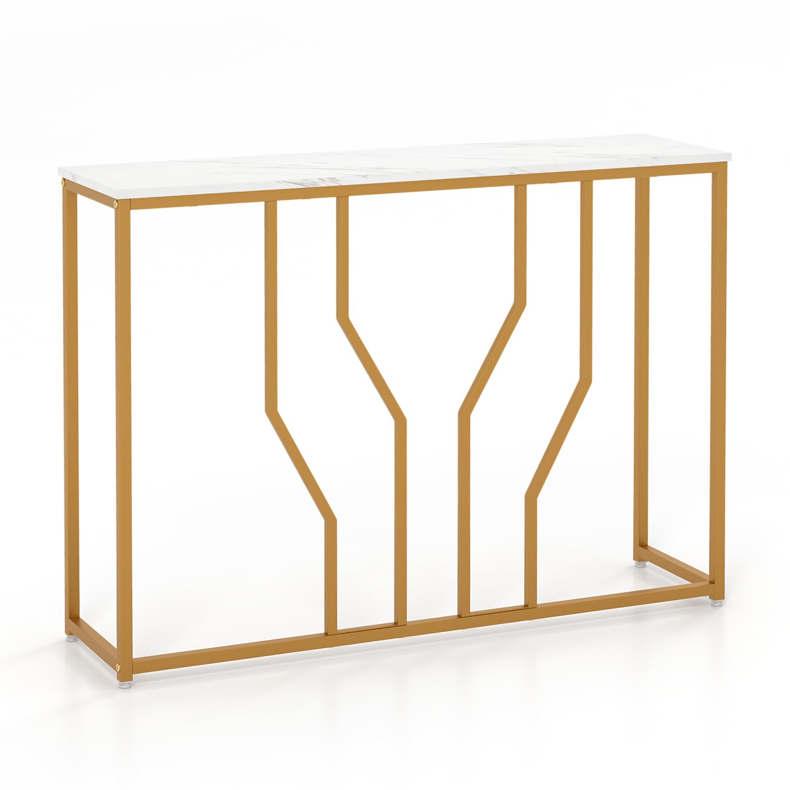 COSTWAY Tavolo Consolle 110cm, Tavolo da Ingresso con Piano Effetto Marmo, Struttura in Metallo, per Soggiorno, Corridoio, Ingresso