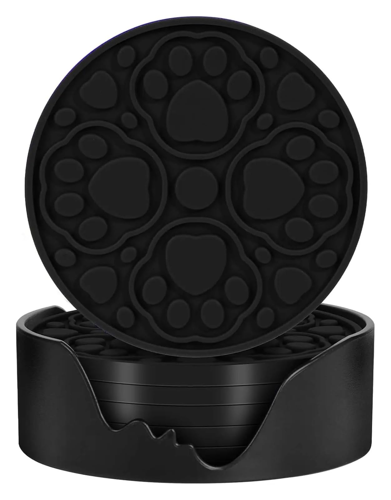 Sottobicchieri Auto Silicone Sottobicchieri in silicone nero con supporto, sottobicchieri for bevande antiscivolo da 4 pollici set di 6, sottobicchieri decorativi for scrivania, tavolo, caffè