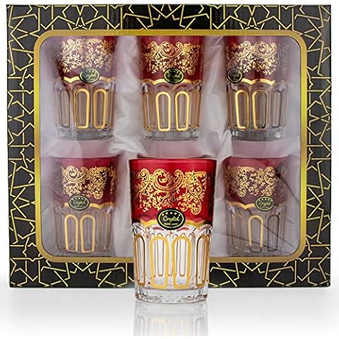 Saharashop 6 Premium Oriental, Moroccan, Tea Glasses, Atay Glasses, Cay Glasses, Gold Red, Glass Cups, Glasses Set, Cay Glasses, Atay Glasses, Drinking Glasses Suitable for Hot or Cold Drinks Cover