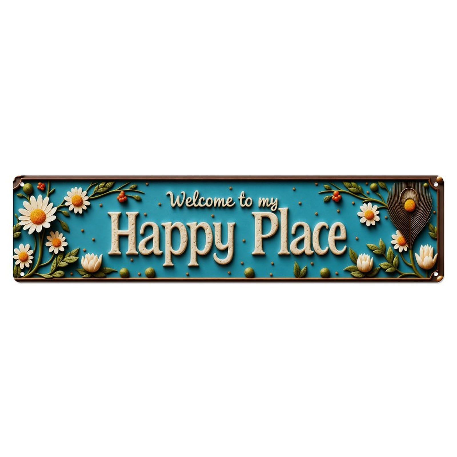 Floral Daisies Peacock Feathers Leaves Metal Tin Sign Plaque