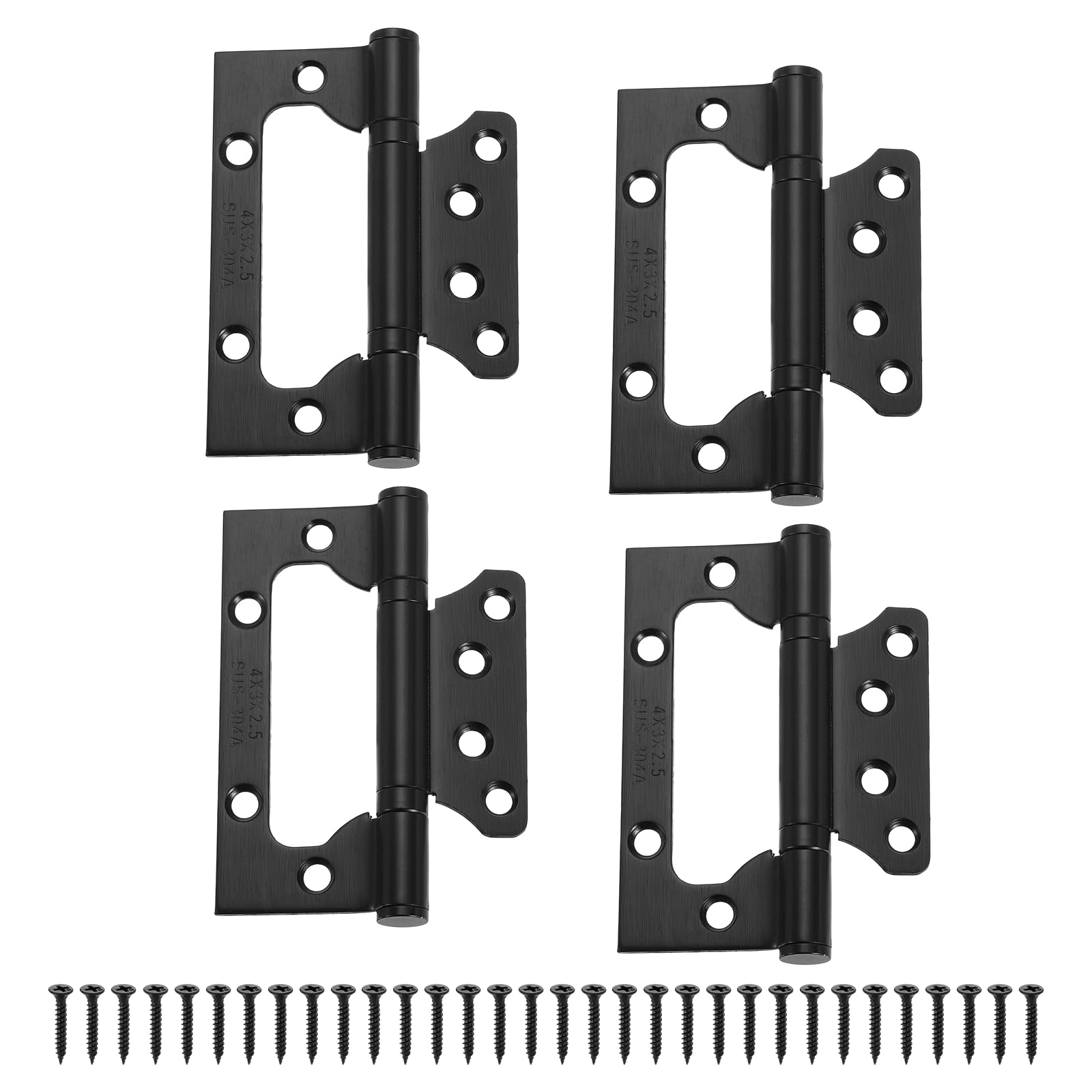 PATIKIL 4x3 Inch Non-Mortise Door Hinges, 4 Pcs Non-Mortise Stainless Steel No Noise Door Hinges with Screw for Cabinet Furniture Wardrobe, Black (0.47")