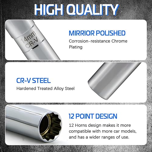 Miniatura 42 de Bujía magnética giratoria de pared delgada de 0.551 in y 0.630 in, unidad de 3/8 pulgadas, herramienta de extracción de bujías de 12 puntos