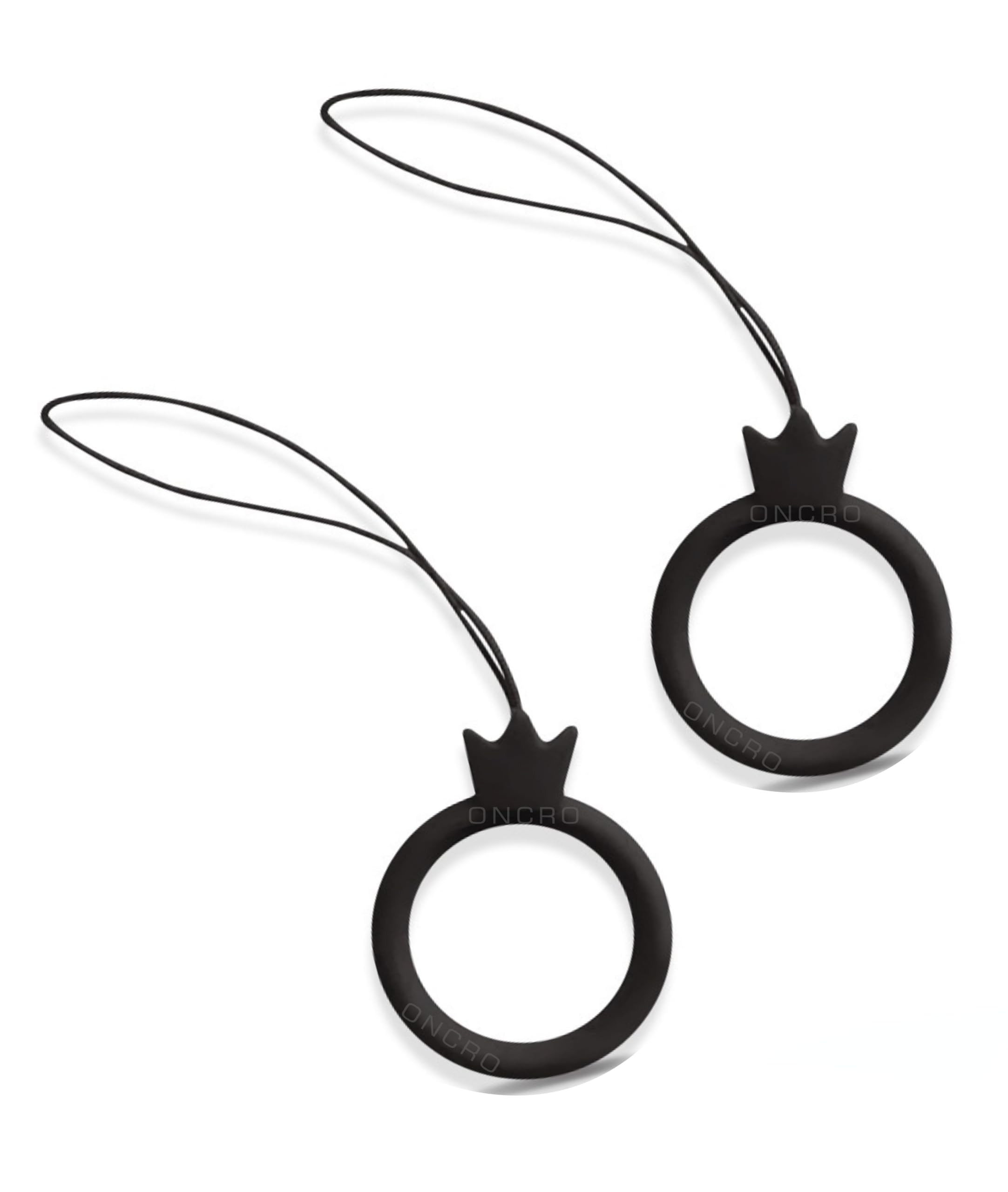 Pack of 2 Black Crown shape lucky charm Keychain Silicone Finger Ring Lanyard for Mobile Phones Hanging thread Strap Anti-Slip ideal for Cameras keys pen drive electronics accessories