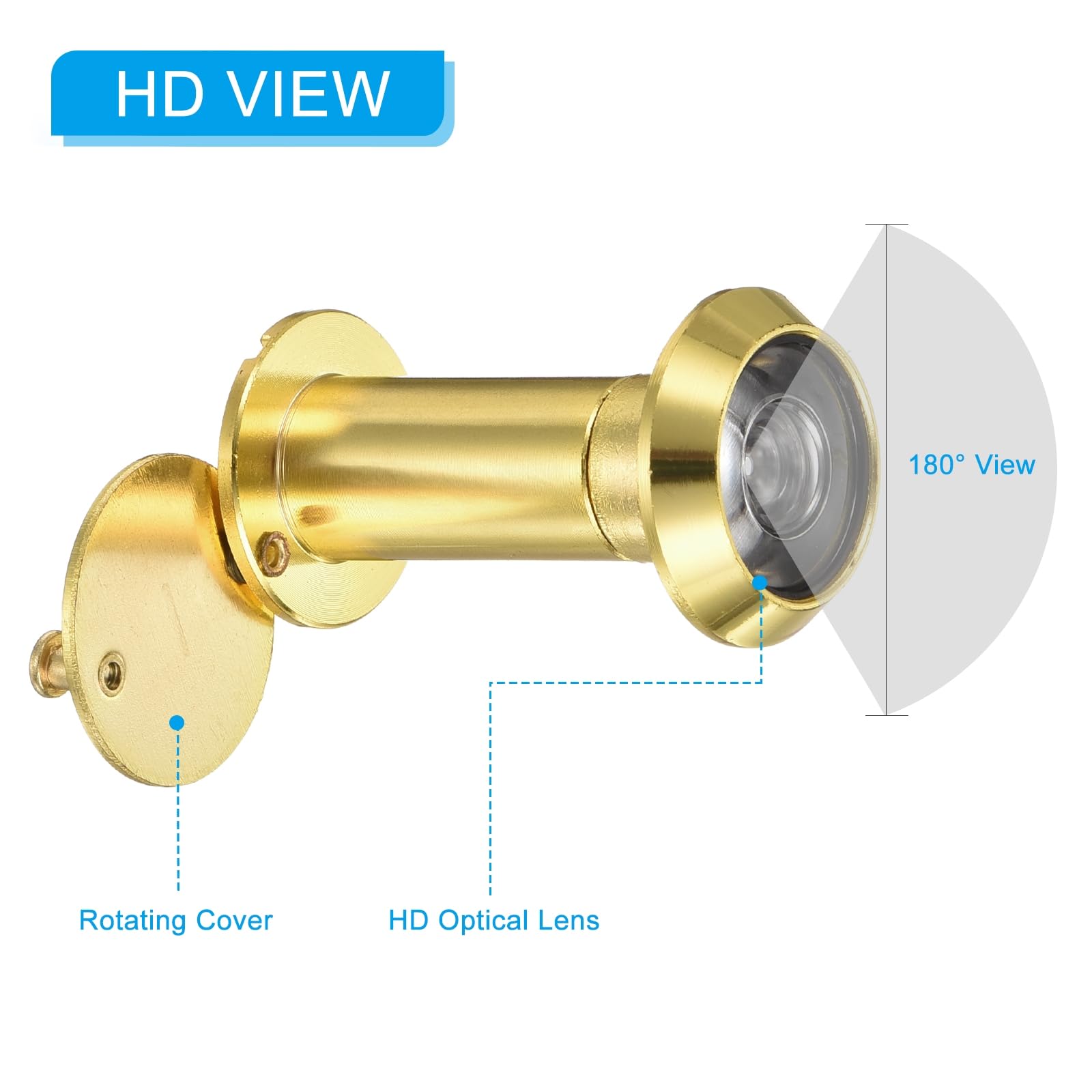 PATIKIL 9/16" Door Viewer Peephole 180-Degree Door Viewer Fits 1-3/8" to 2-3/8" Door Peep Hole with Rotating Privacy Cover for Home Office Hotel Gold - Image 3
