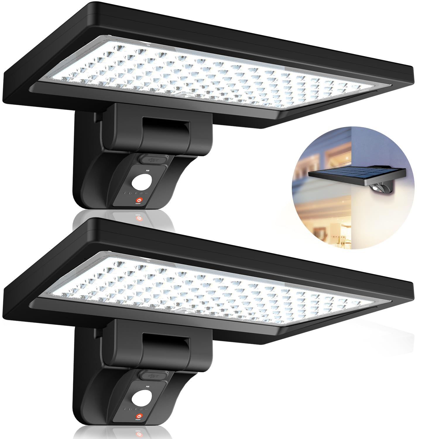 Solar Lights for Outside, 8000LM Led motion sensor outdoor lights, 4 Modes Solar Flood Lights Outdoor IP65 Waterproof for Yard Garden Path Parking lot（2pcs）