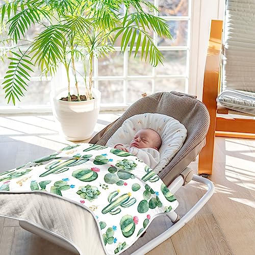 Image of Swaddle Blanket for Watercolor Cactus Baby Receiving Blanket Muslin Baby Swaddles Soft Cotton Breathable Nursery Blankets for Unisex Boys and Girls 30x40 Inch