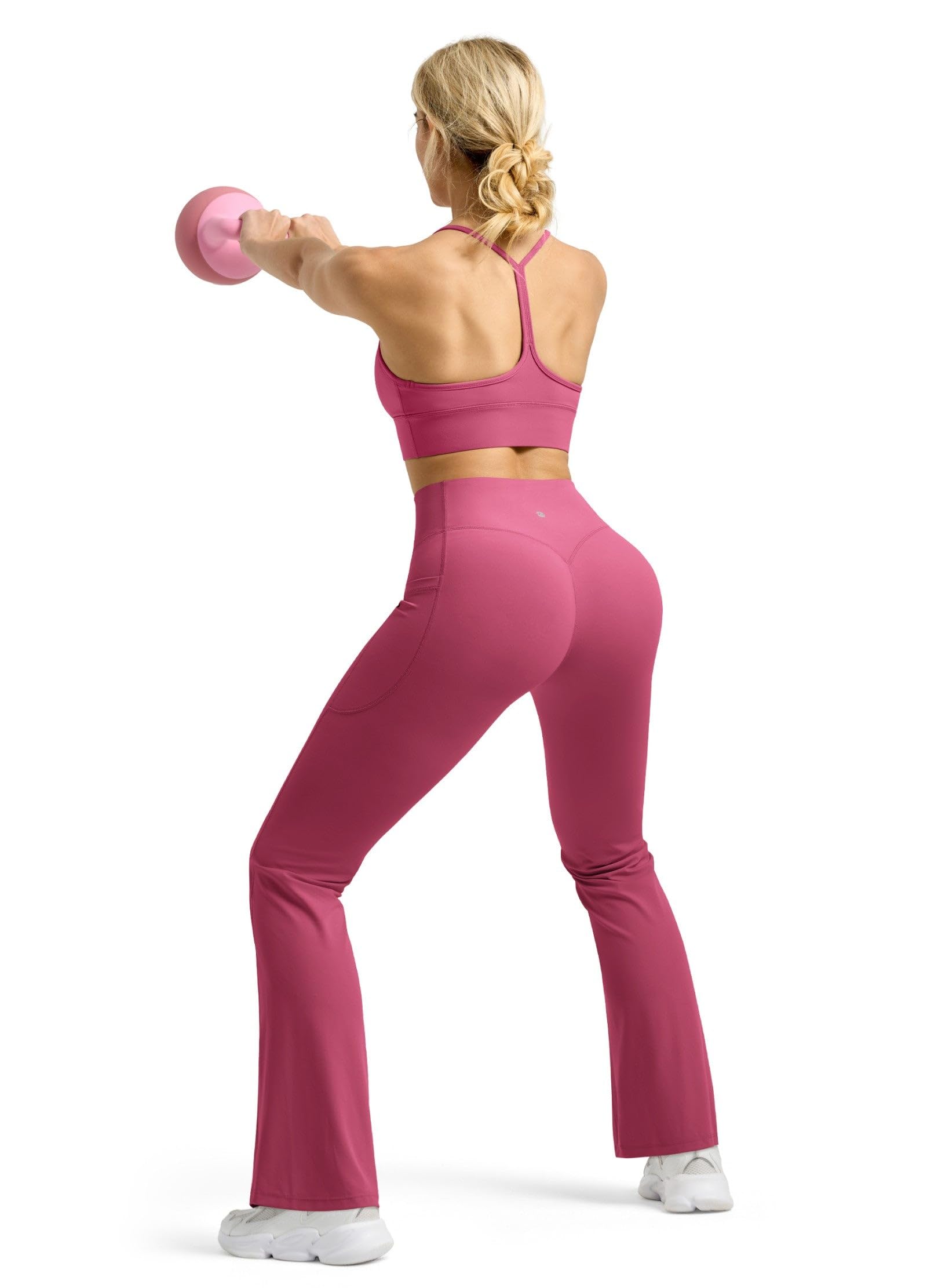 WILLIT Legging évasé pour femme, taille haute, pantalon de yoga avec poches, legging évasé, opaque, coupe bootcut, pantalon de sport, 77 cm/81 cm