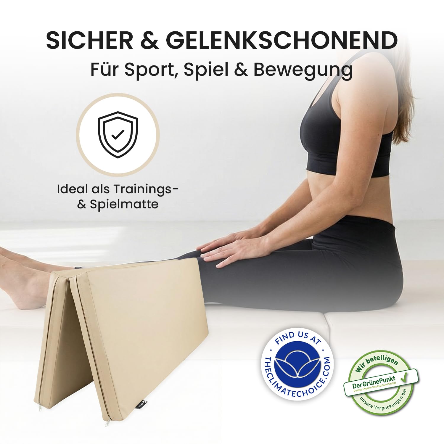 Jeflex® Klappbare Weichbodenmatte 105x82x6cm Grau – platzsparend faltbar, Kunstleder – Turnmatte & Unterlage für Klettergerüste, Sprossenwand, Sport & Spiel – Made in Germany