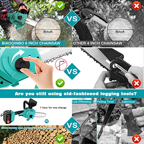 8 Zoll Mini Kettensäge mit Akku,BIAOQINBO Mini Kettensäge Brushless mit Öler und 2 Akku 6000mAh,Tragbare Mini Einhand Kettensäge Elektro Akku Handkettensäge für Gartenscheren Holzschneidenz Wälder – Bild 7