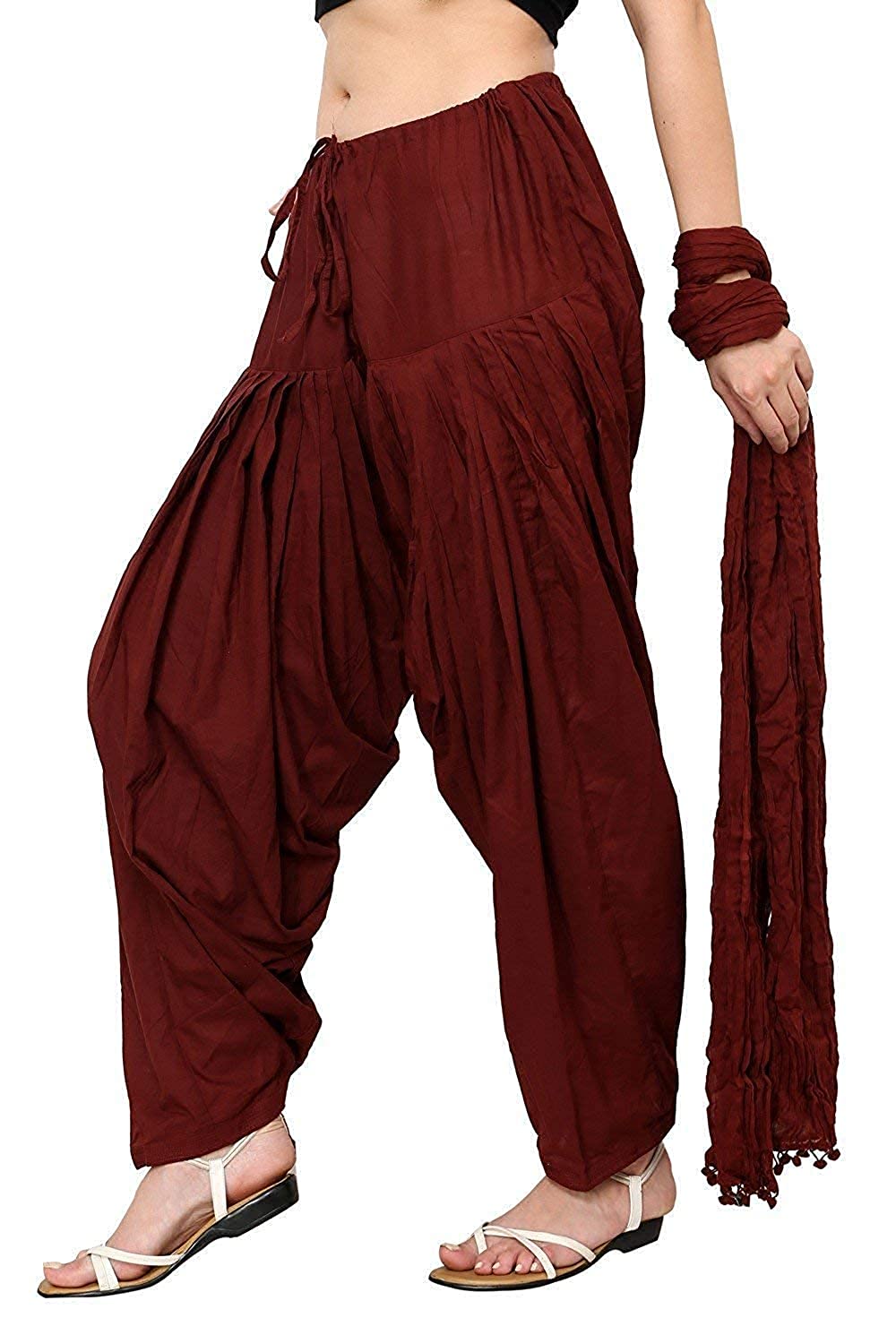 Women's Cotton Solid Patiala Salwar with Dupatta Combo Set (, Free Size, Maroon)-picture-45