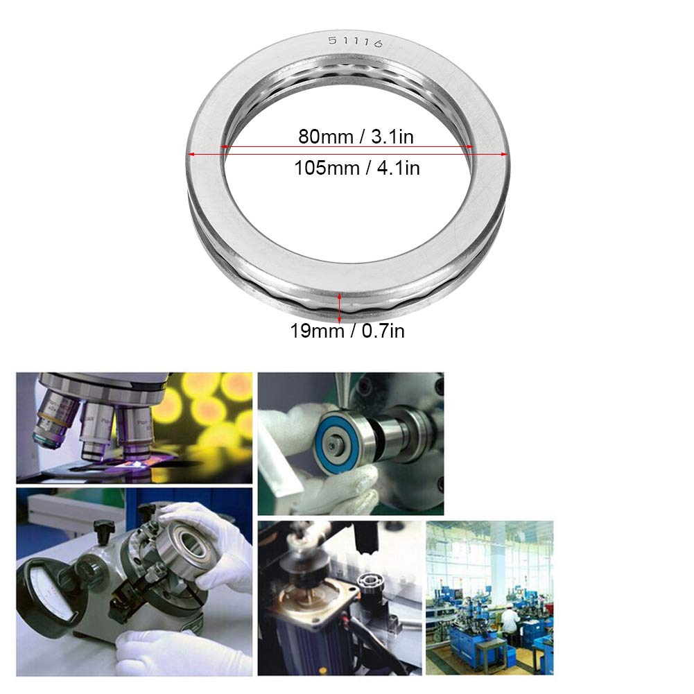 Thrust Bearing, 51116 Axial Thrust Ball Bearing Longboard Bearings Skateboard Bearings for Oven Turntable Jack Pump Rotating Applications Machine Tools