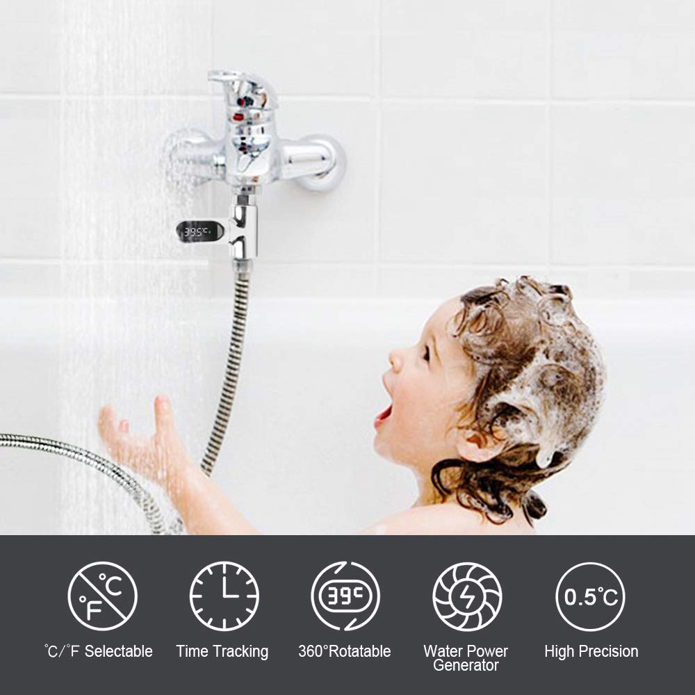 Display Digitale della Temperatura della Doccia a LED 0~100 ℃ Termometro per Acqua da Bagno per Bambini Display Celsius/Fahrenheit Schermo Rotante a 360 ° per Cucina Domestica Bagno Termomet