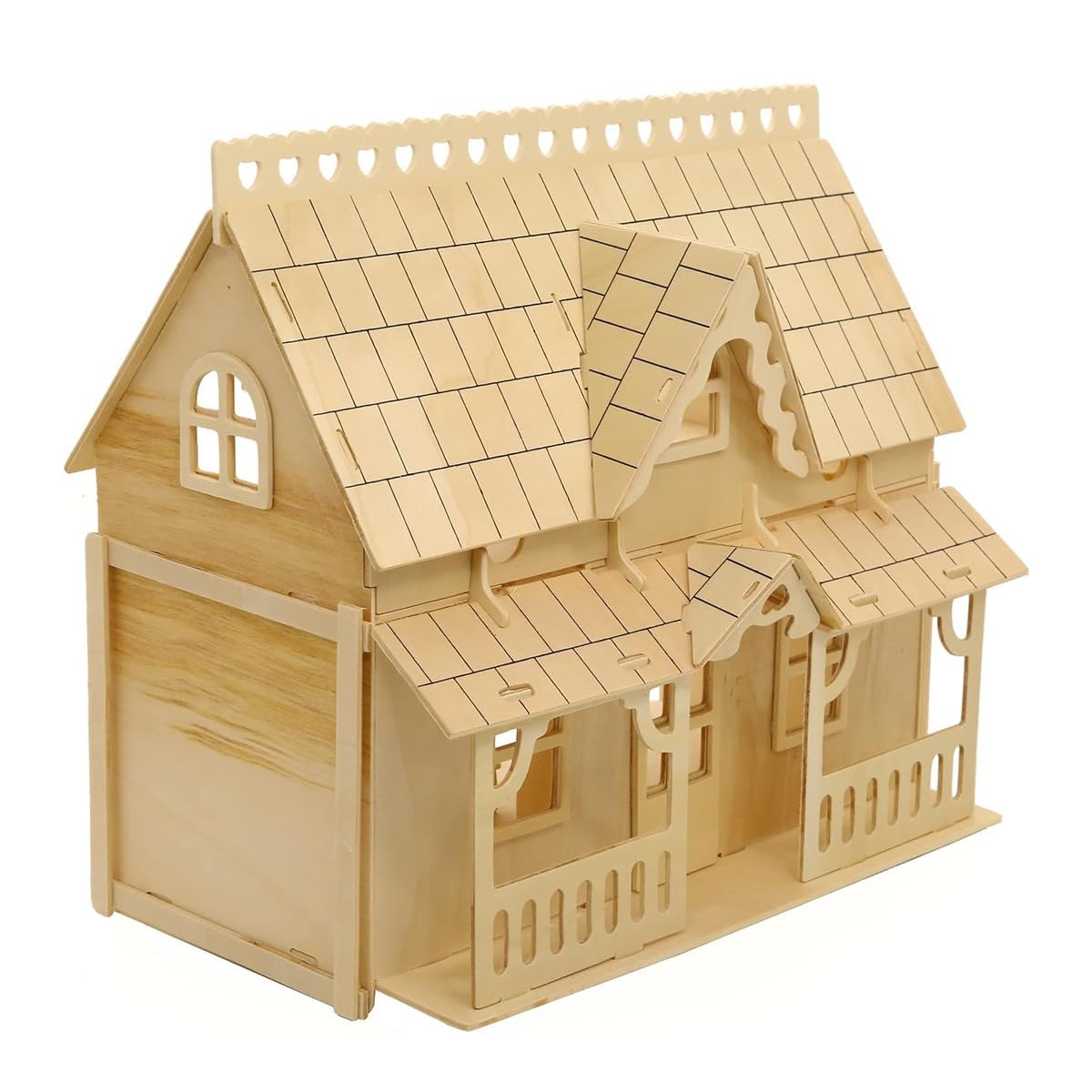 Hoite Wooden Dolls House, Full Porch Large House 3D Wooden Three-dimensional Simulation Assembly Model Handmade DIY Building - Image 2