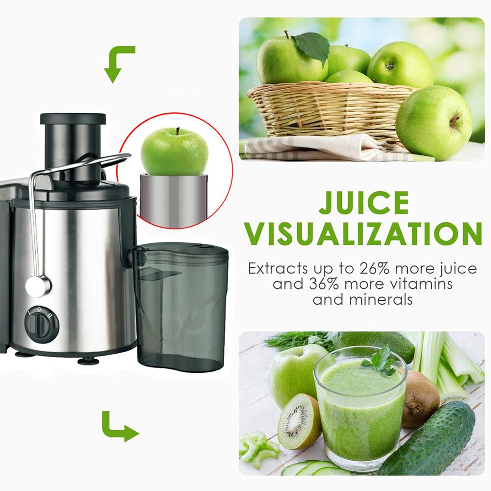 Estrattore di succo centrifugo in acciaio inox con ampia tramoggia di alimentazione, estrattore di frutta e verdura, macchina per la produzione di succhi a 2 velocità, senza BPA, ideale per negozi d