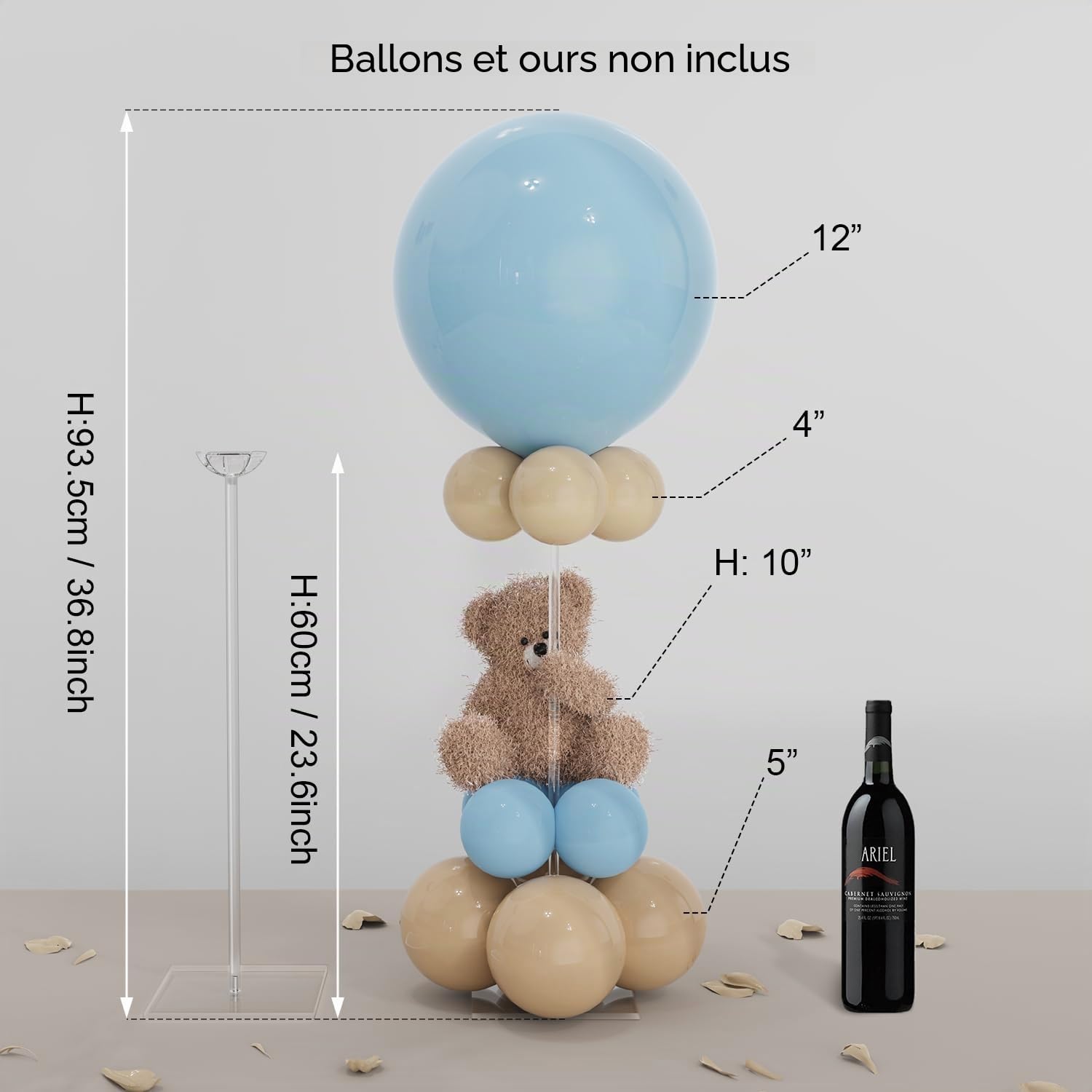 YALLOVE Lot de 10 Supports de Ballons en Acrylique Transparent pour Table, Hauteur 60CM Porte-Ballons avec Base pour Anniversaire Mariage Fête Décoration Maison, Réutilisable