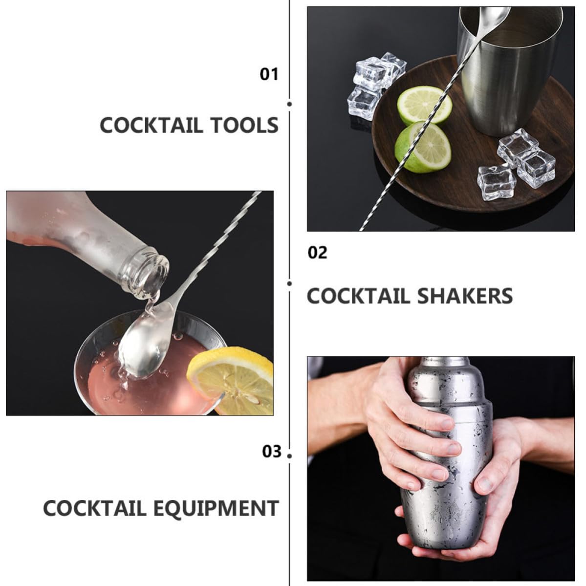USHOBE Juego de Coctelera para Preparar Cócteles Soporte de Bambú de 12 Piezas de Acero Inoxidable en Reuniones Familiares y Banquetes