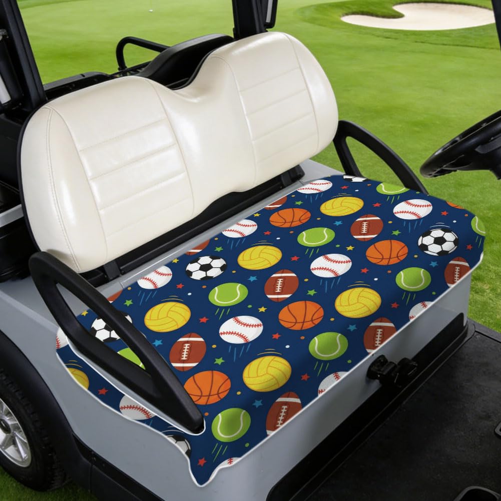 TNKBREEZE Blue Golf Cart Seat Covers Ball Games Football Universal Seat Towel Blanket for Most 2-Seater Breathable Washable Golf Cart Accessories Protect Cover Gifts for Sports Lovers 51x31inch