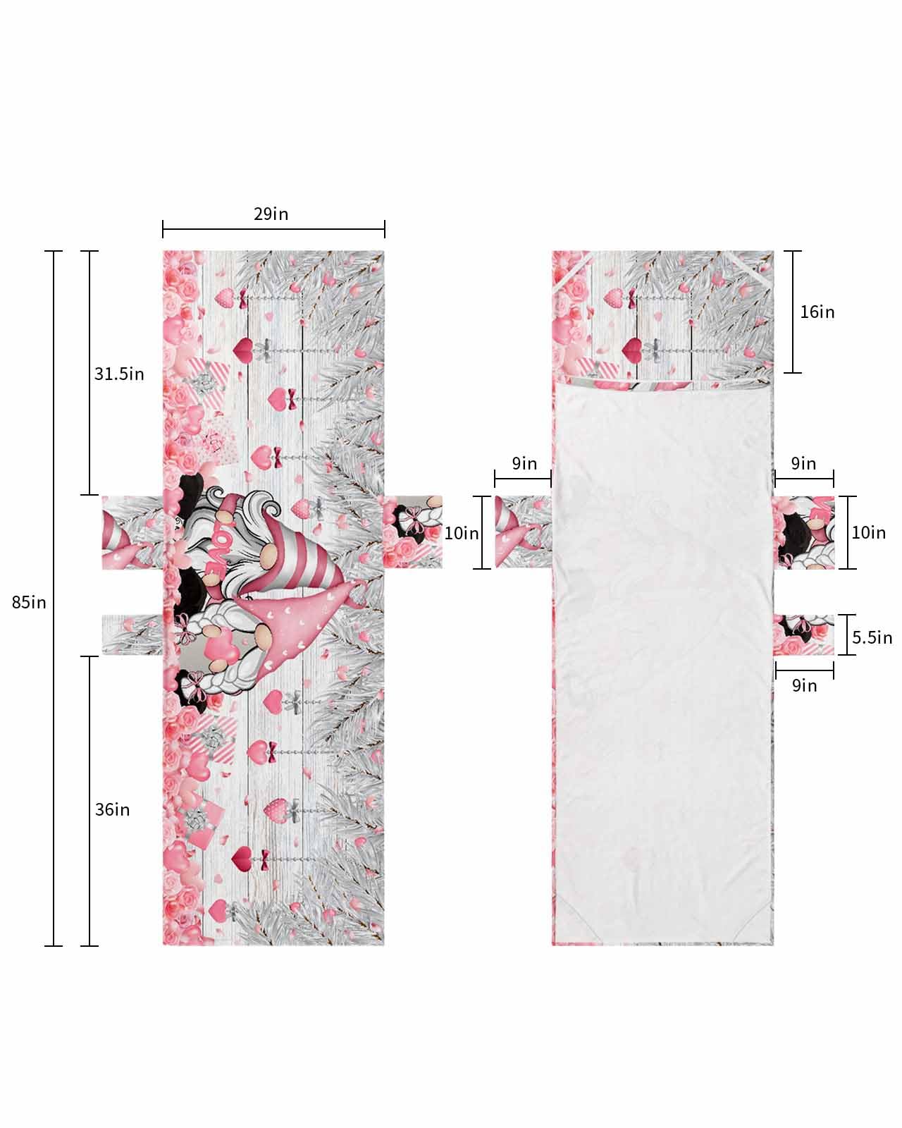 Pink Gnomes Valentines Beach Lounge Chair Towel Cover, Soft Chaise Lounge Towel with Side Pockets Patio Pool Chairs Cover for Beach/Pool Sunbathing 29x85 Grey Botanical Love Heart Retro