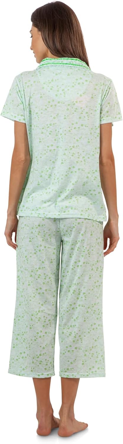 Casual Nights Women's Sleepwear Top & Capri Pants Pajama Set Shirt with Printed Bottom Pjs - Image 3