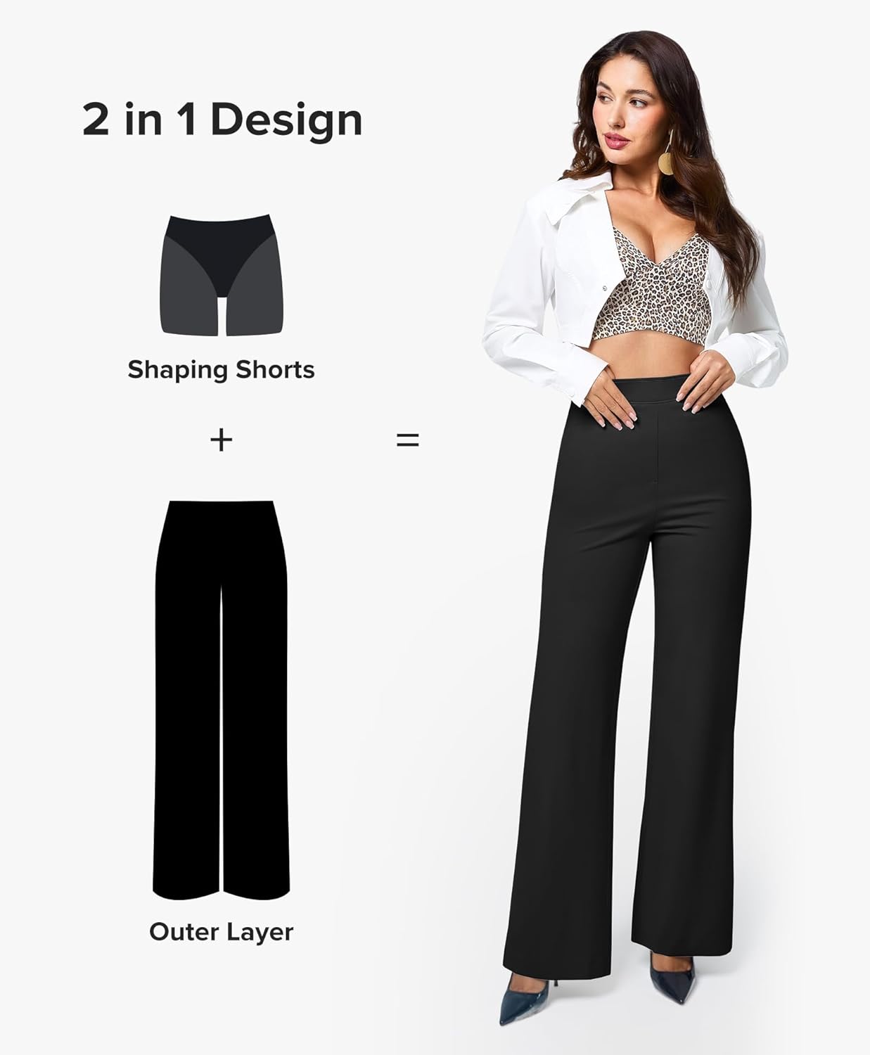 BRXL 2 in 1 Dress Pants for Women Work Tummy Control Shapewear Long Wide Leg Winkle Free Business Casual - Image 3