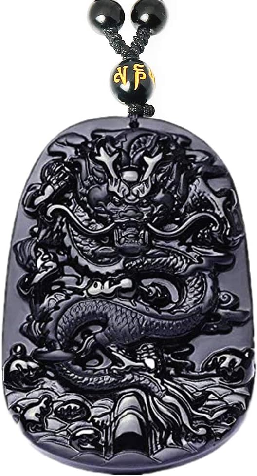 Natural Obsidian Necklace Lucky Amulet Protection Pendant with Adjustable Bead Chain Black Crystal Talisman Spiritual Jewelry Gift for Men Women