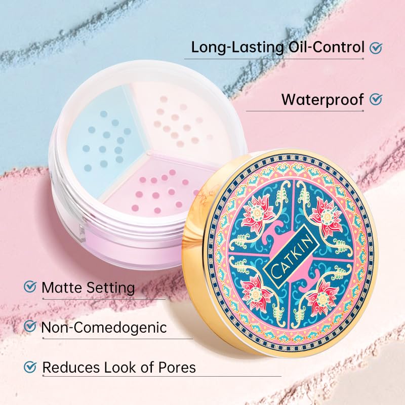 CATKIN Loose Setting Powder - Translucent Shimmer Finishing Powder, 3 Colors Even Skin Tone, Oil Control Makeup Pore Minimizing Powder with Velour Puff (0.42oz, C03 Shimmer for Dry Skin) - Image 4