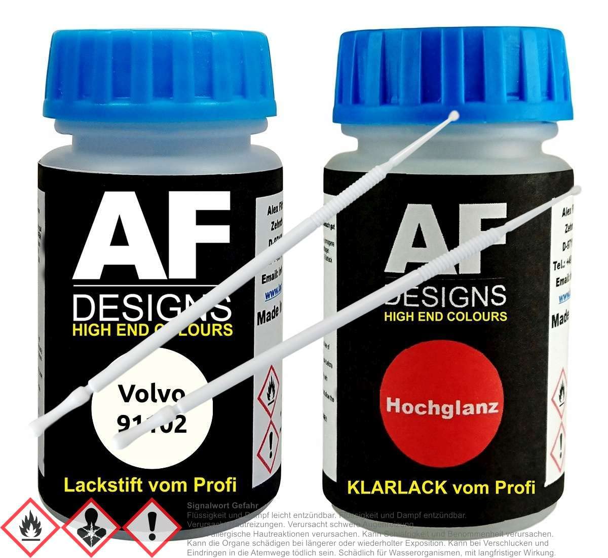 Alex Flittner Designs Paint Pen Set for Volvo 91102 Cream White Clear Varnish Swab Car Paint