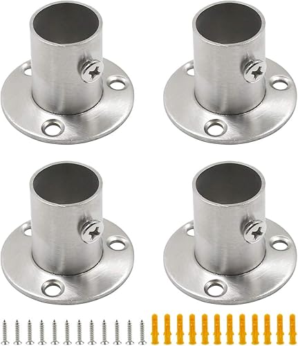 Augiimor 4 soportes de barra de armario de 34 pulgadas de diámetro de acero inoxidable para barra de armario, soporte de extremo para barra de