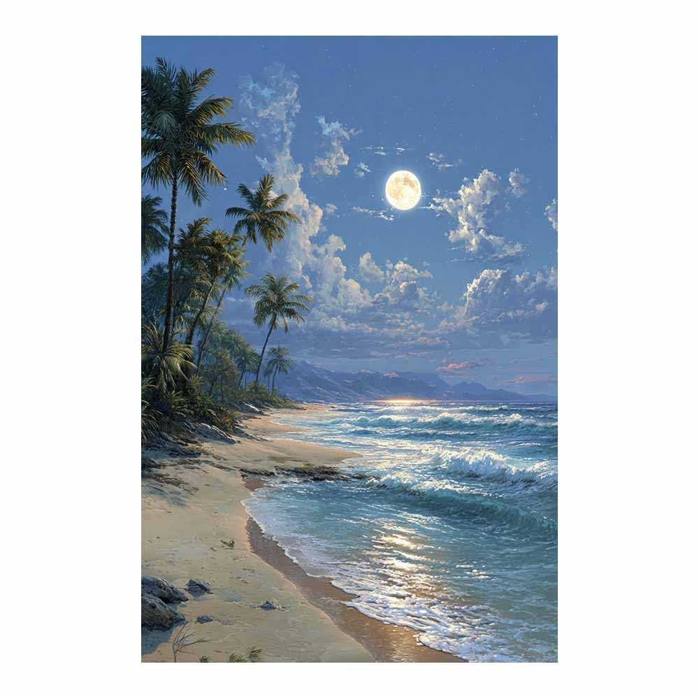 PUQAAEO Canvas Prints Wall Art Nighttime Beacheses Moonlight Landscape Pictures Modern Canvas Painting Giclee Artwork For Home Decoration(Multicolor)-70x100cm Unframed