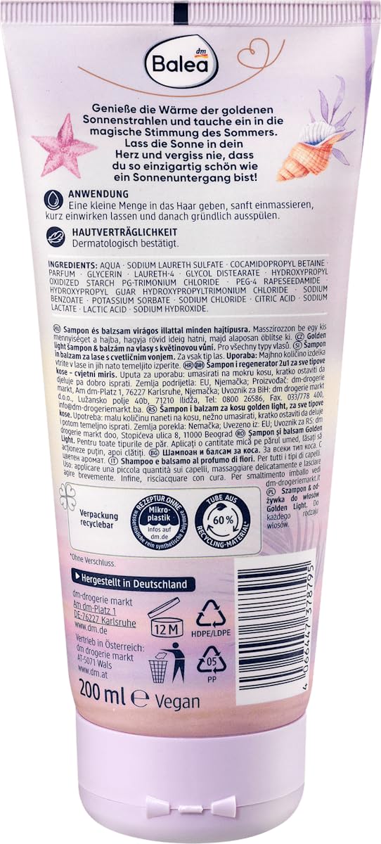 Balea 3er-Set Haarpflege: Shampoo & Conditioner Joyful Times Reinigung & Pflege mit blumig-fruchtigem Duft, 200 ml + Haarshampoo & Spülung Golden Light für seidig weiches Haar, 2 x 200 ml (600 ml)