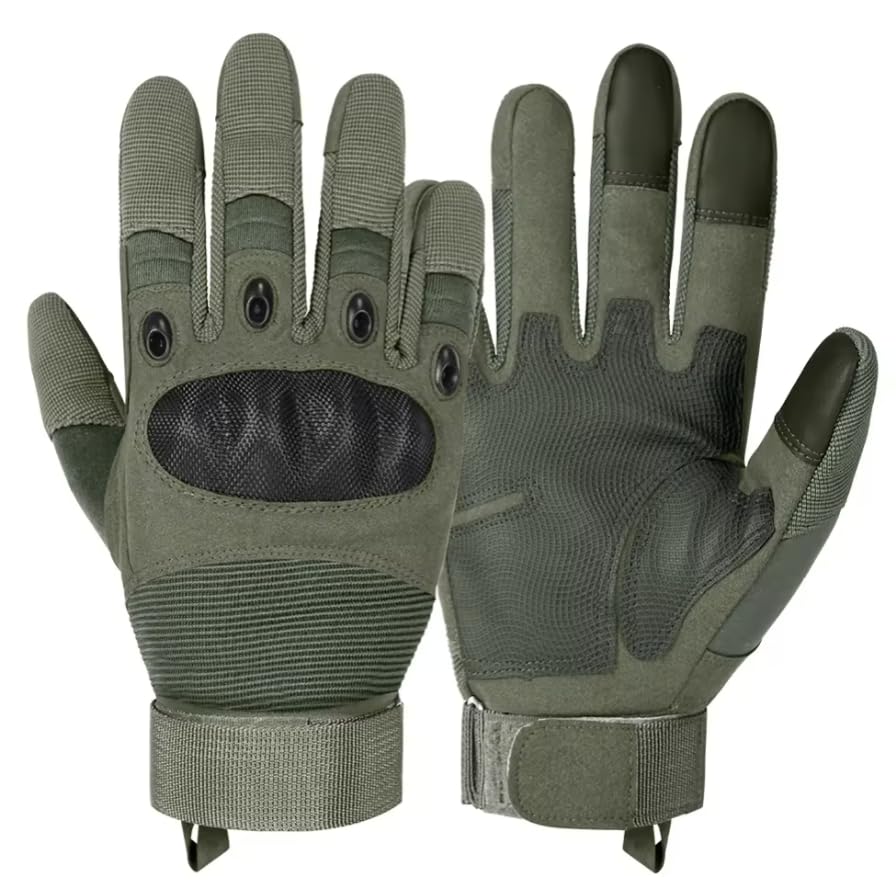 RATASK Heavy Duty Gloves Hard Knuckle Gloves Paintball Airsoft Hiking Camping (Green M)