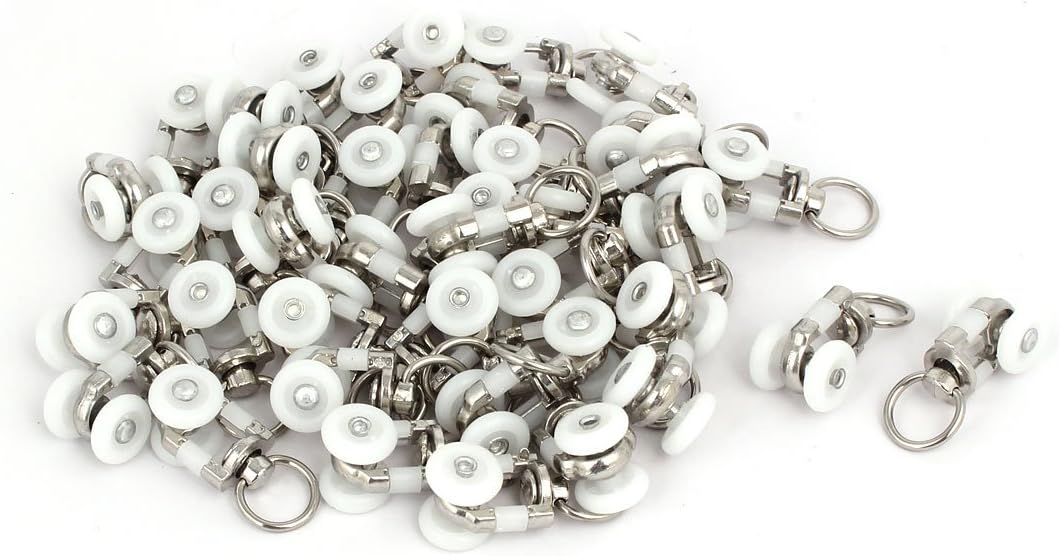 Aexit 15mm Dia Window Hardware Dual Wheel Plastic Swivel Ring Curtain Track Rail Slide Window-Dressing Hardware Roller 40pcs